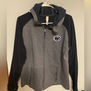 Gray and Blue Zip-Up Hoodie with Penn State Logo